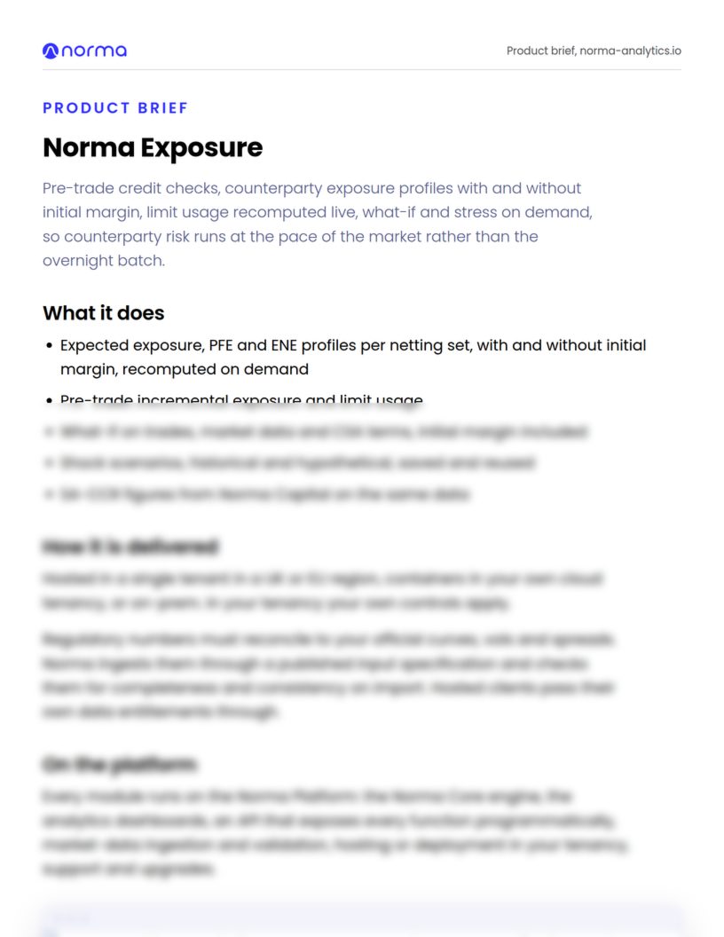 First page of the Norma Exposure product brief, preview