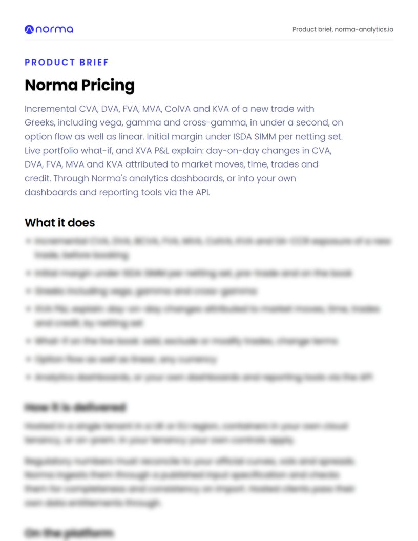 First page of the Norma Pricing product brief, preview