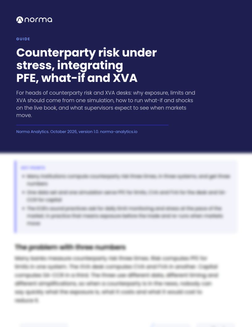 First page of Counterparty risk under stress, integrating PFE, what-if and XVA, preview