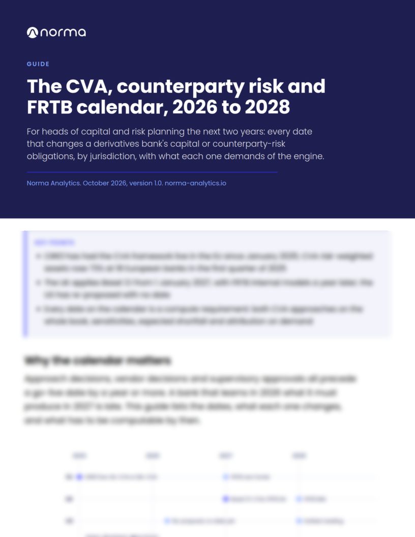 First page of The CVA, counterparty risk and FRTB calendar, 2026 to 2028, preview