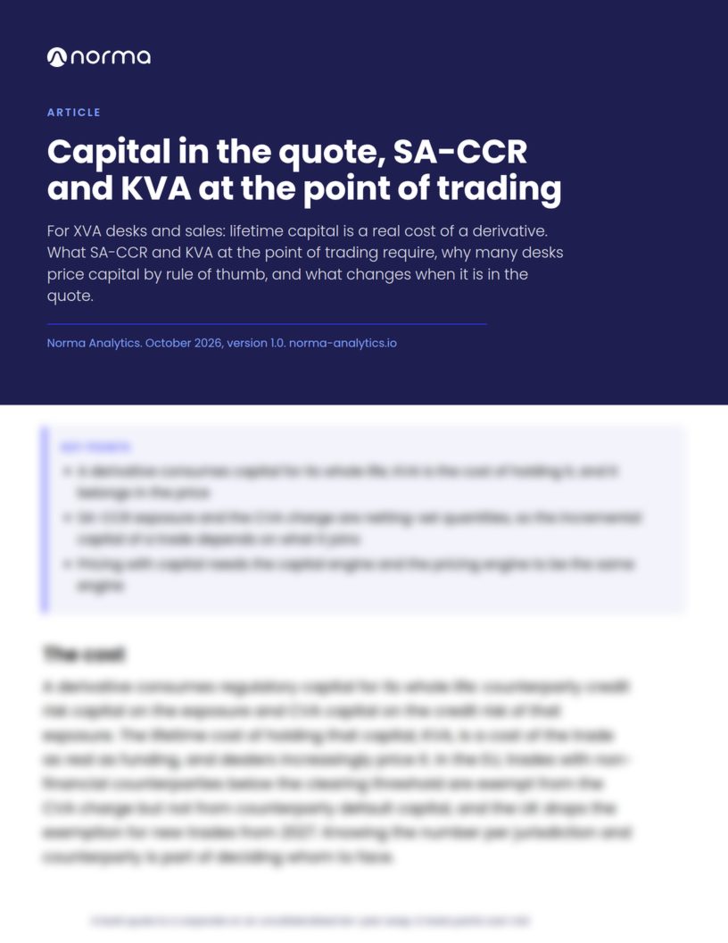 First page of Capital in the quote, SA-CCR and KVA at the point of trading, preview